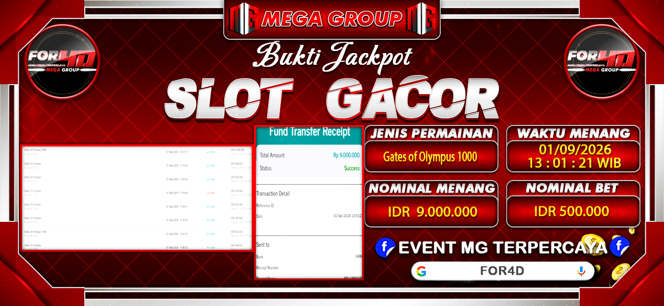 Bukti JP situs For4D hari Selasa, 01 September 2026