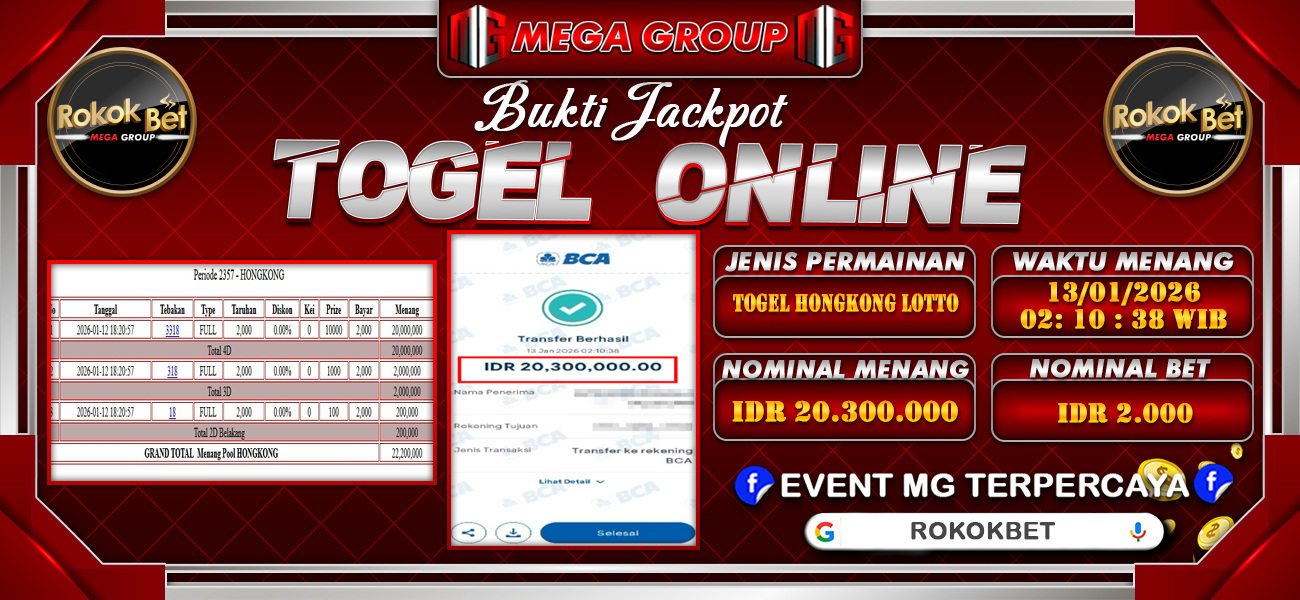 Bukti JP situs Rokokbet hari Selasa, 13 Januari 2026